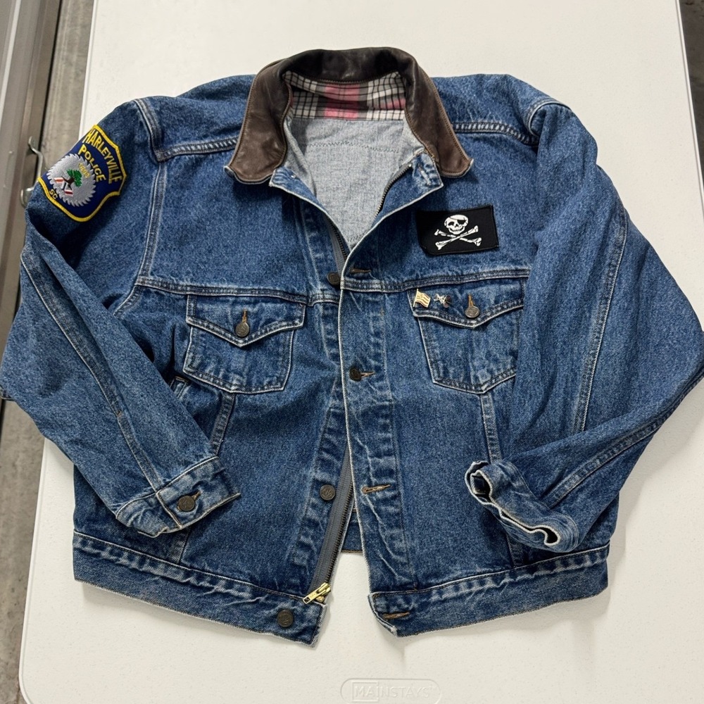 Harley-Davidson Marlboro Denim Jacket Mens L Leather Collar Biker Trucker